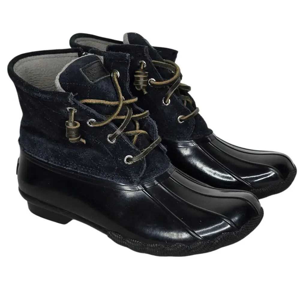 Sperry Top-Sider Waterproof Duck Boots Navy Black Suede Fleece Lined Women’s 8